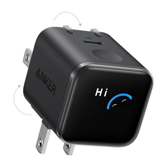 Anker Nano 45W Charger with Smart Display — at an angle