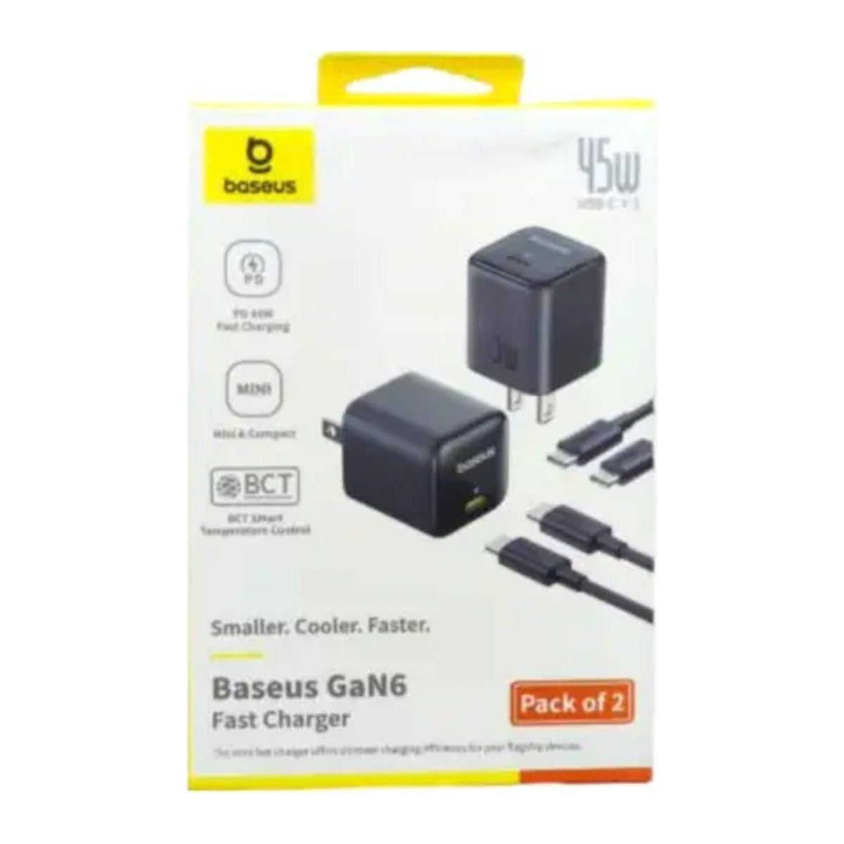 Baseus 45W GaN6 Charger Pack of 2 — retail packaging